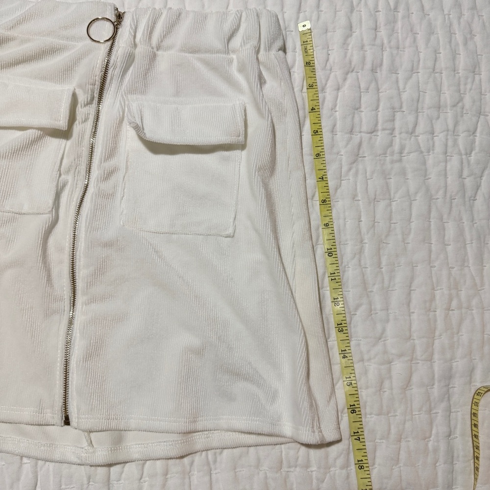 MARCI White Front-Zip Pocket Skirt Size M Stretch Ribbed 95% Poly 5% Spandex - Picture 4 of 6